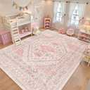 zesthome 9x12 Area Rugs for Girls Bedroom, Low Pile Machine Washable Rugs, Vintage Large Pink Rugs, Stain Resistant Nursery Room Rug, Baby Crawling Rug (Pink/Blue,9'x12')