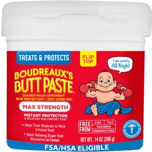 Boudreaux's Butt Paste Maximum Strength Diaper Rash Cream, Ointment for Baby, 14 oz Flip-Top Jar