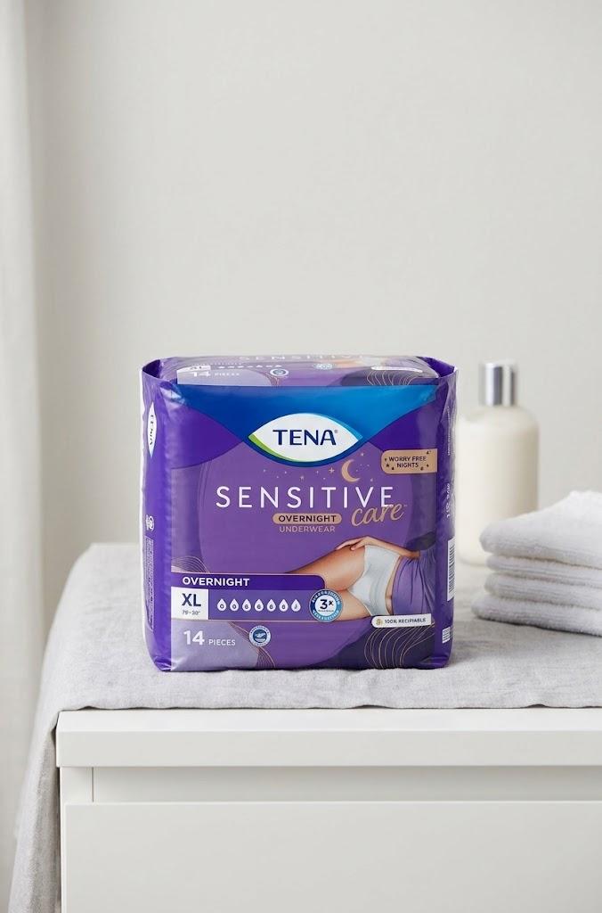 TENA Sensitive Care Overnight Incontinence Underwear for Women, Adult diapers, X-Large (Waist Sizes 39in52in), Better Fit, 14 Counts