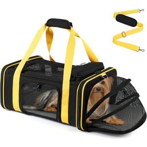 pidipiti 18.5''(L) x13.5''(W) x9.5''(H) Southwest Airlines Approved Expandable pet Carrier, for Extra-Small Dog Puppy cat Weight up to 8 lbs and Length up to 17.5''(Black)