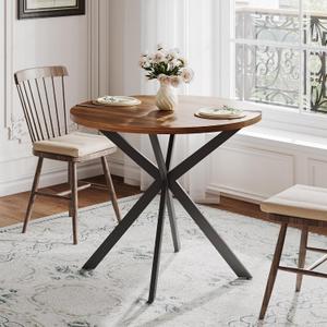 ChooChoo Round Dining Table for 2, Farmhouse Wood Kitchen Table, Circle Dinner Table for Kitchen & Dining Room, Small Space, 31.5In, Walnut, 31.5 Inch Diameter