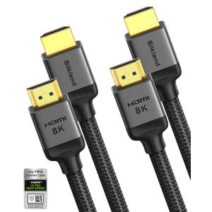 Silkland 10K 8K HDMI 2.1 Cable 2-Pack 10FT, (Upgrade Braided) Certified Ultra High Speed HDMI Cable [8K@60Hz, 4K@120Hz] 48Gbps, HDR, eARC, HDCP 2.2&2.3, Compatible for Soundbar/PS5/Xbox/Roku TV