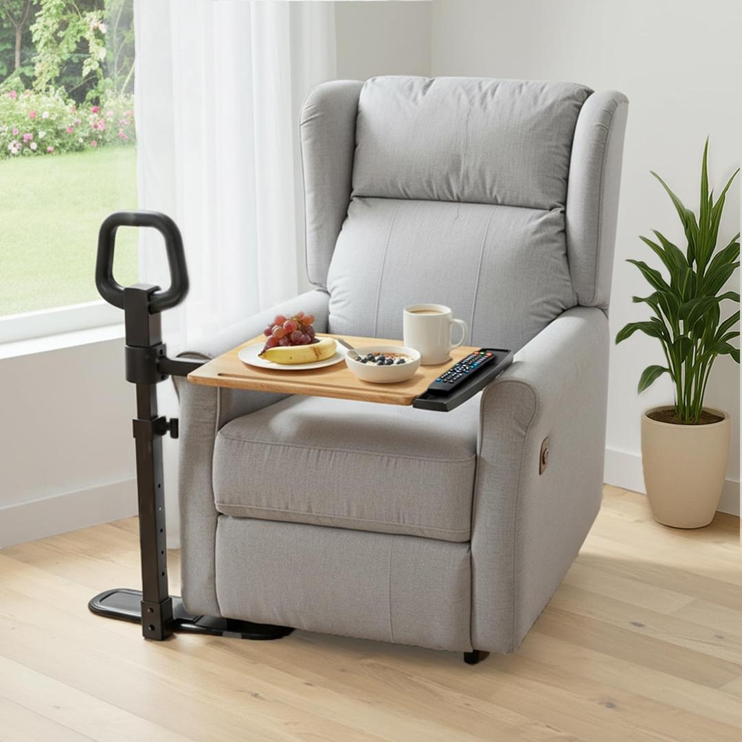 PELEGON Tray Table, 360 Swivel Table for Recliner, Adjustable Height with X-Large Table for Eating and Laptop, TV Trays for Couches & Chairs with Ergonomic Stand Assist Safety Handle for Elderly