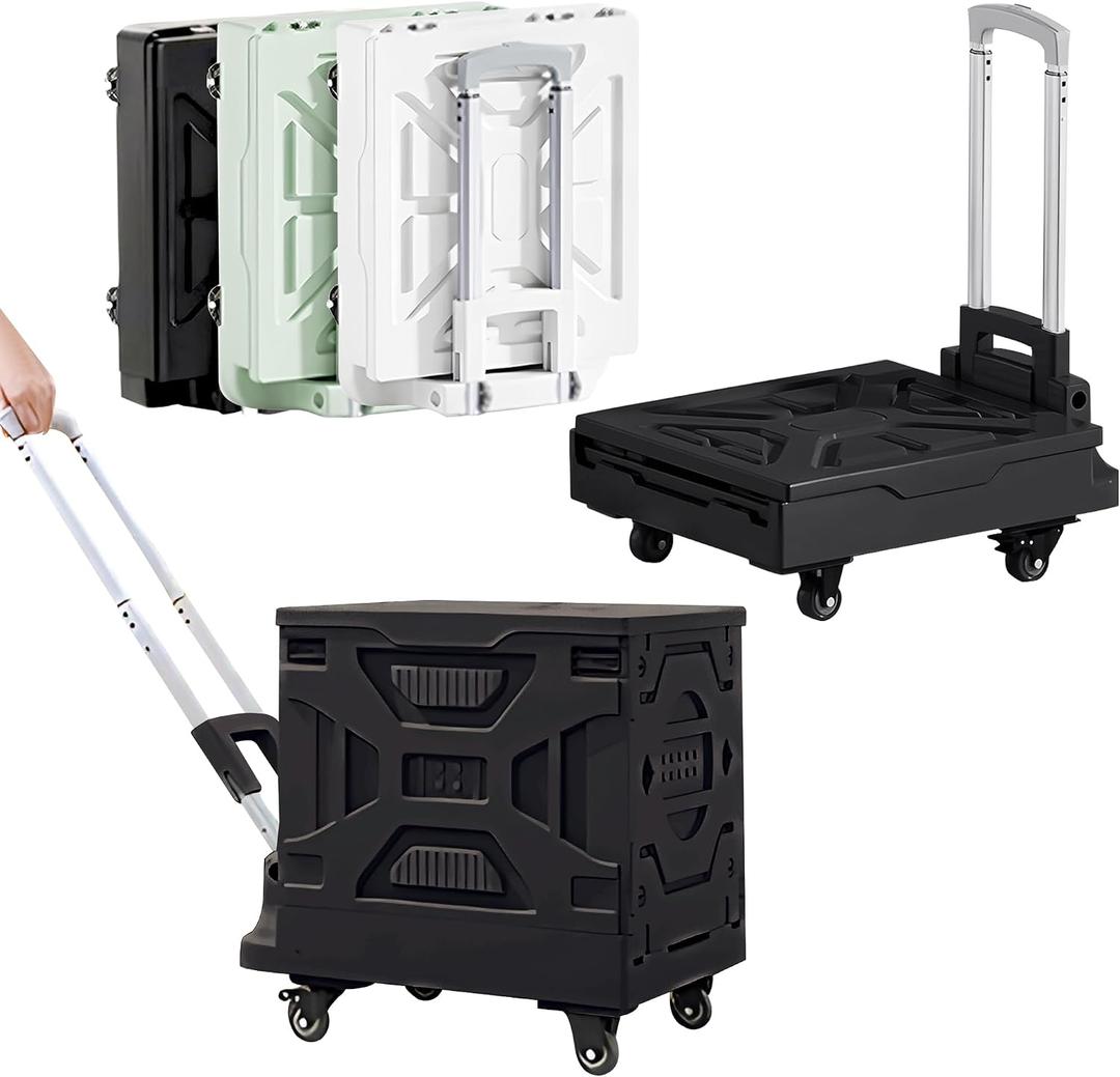 VECELO Medium 2-in-1 Foldable Shopping Cart, Collapsible Utility Cart with Adjustable Handle & 360° Wheels, Dual-Mode Rolling Crate (Basket/Flatbed) for Groceries, Camping, Compact Storage, Black