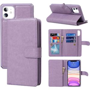 for iPhone 11 Case,for iPhone11 Case, 2 in 1 Detachable Wallet Magnetic Case PU Leather Flip Cover with Strap [Money Pocket][6 Card Slots] -Purple