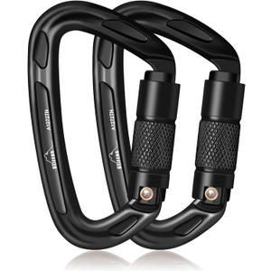 BEIFENG 25KN Auto Locking Carabiner - UIAA Certified Heavy Duty Climbing Carabiners for Rock Climbing, Camping, Rappelling, Hunting, Rescue Equipment - Professional Carabiner Clips (Black)