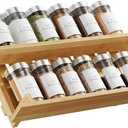 MUDEELA Bamboo Spice Rack Organizer for Cabinet, X-Shaped 2 Tier Spice Shelf Organization, Foldable Seasoning Organizer for Kitchen Counter