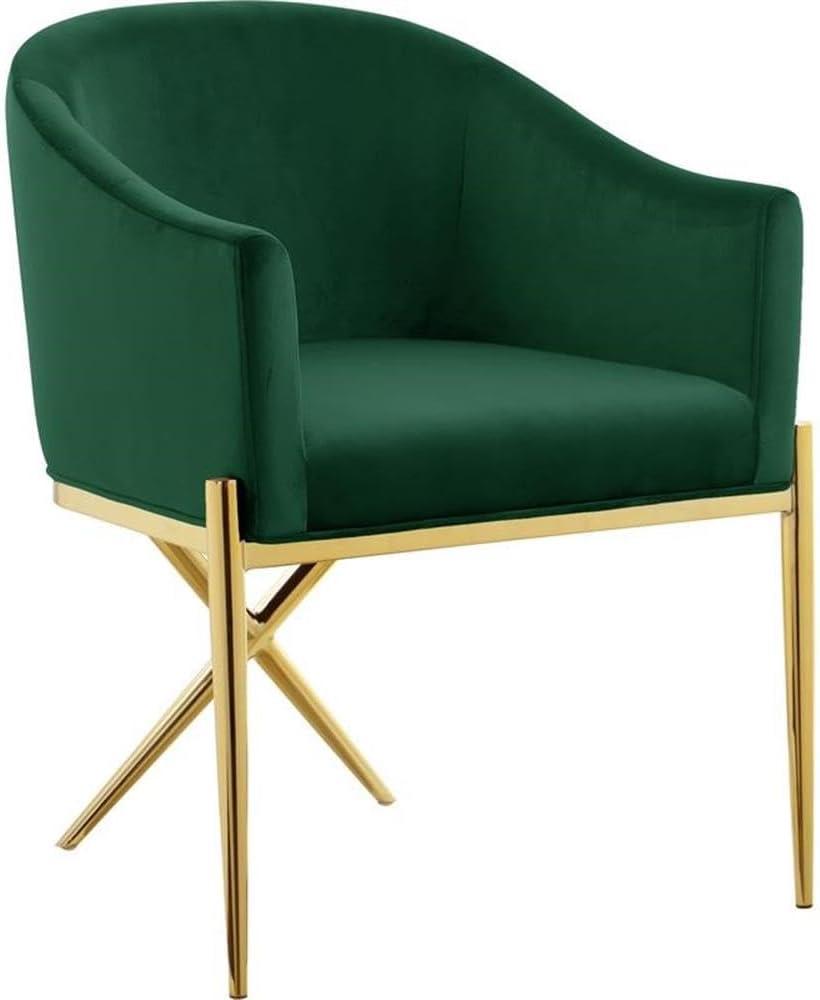 Meridian Furniture Xavier Collection Modern | Contemporary Velvet Upholstered Dining Chair with Sturdy Steel X Shaped Legs, 25.5" W x 24.5" D x 31.5" H, Green