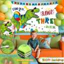 Three Rex Birthday Party Decorations Boy, Dinosaur 3rd Birthday Party Decorations Supplies, 3 Rex Backdrop Tablecloth Balloon Arch Cake Topper Birthday Banner Hat,Party Signs