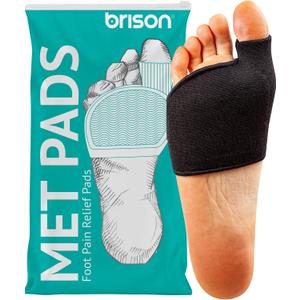 2 x Brison Metatarsal Pads Ball of Foot Cushion for Men and Women - Gel Foot Cushions for Pain Relief Mortons Neuroma Metatarsalgia Sesamoiditis Calluses - 2 Pairs Black Small (M 9-11, W 11-13)