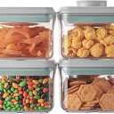 Ankou Airtight Container Set - (380ml 3 Pcs) Stackable One Button Openning Food Containers for Snacks Candy Salt Herbs Spices BPA-Free Tranparent (0.32 QT * 3)