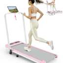 Foldable Treadmill with 10% Incline, Upgrade 3.5HP Low Noise Walking Pad Treadmill with Handle Bar, Trisomy 4 in 1 Portable Under Desk Treadmills for Home/Office, 350Lbs Capacity, APP & Remote Control (10% inlcine pink)
