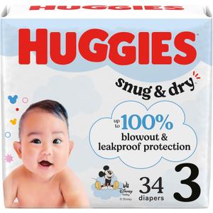 Huggies Size 3 Diapers, Snug & Dry Baby Diapers, Size 3 (16-28 lbs), 34 Count 
