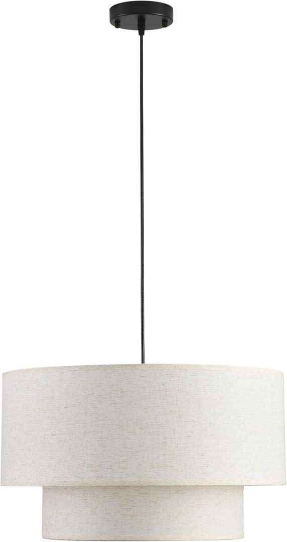 3-Light Pendant Light Fixtures, 20 inch Drum Chandeliers with 2-Tier Linen Lampshade, Modern Hanging Light for Living Room Kitchen Island Dining Room Bedroom Entryway Hallway