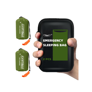 Frelaxy Emergency Sleeping Bag 1-Pack/2-Pack, Extra-Thick Compact Survival Bivy with Whistle, Storage Pouch, and EVA case, Perfect for Survival Kits (Army Green - 2 Pack)