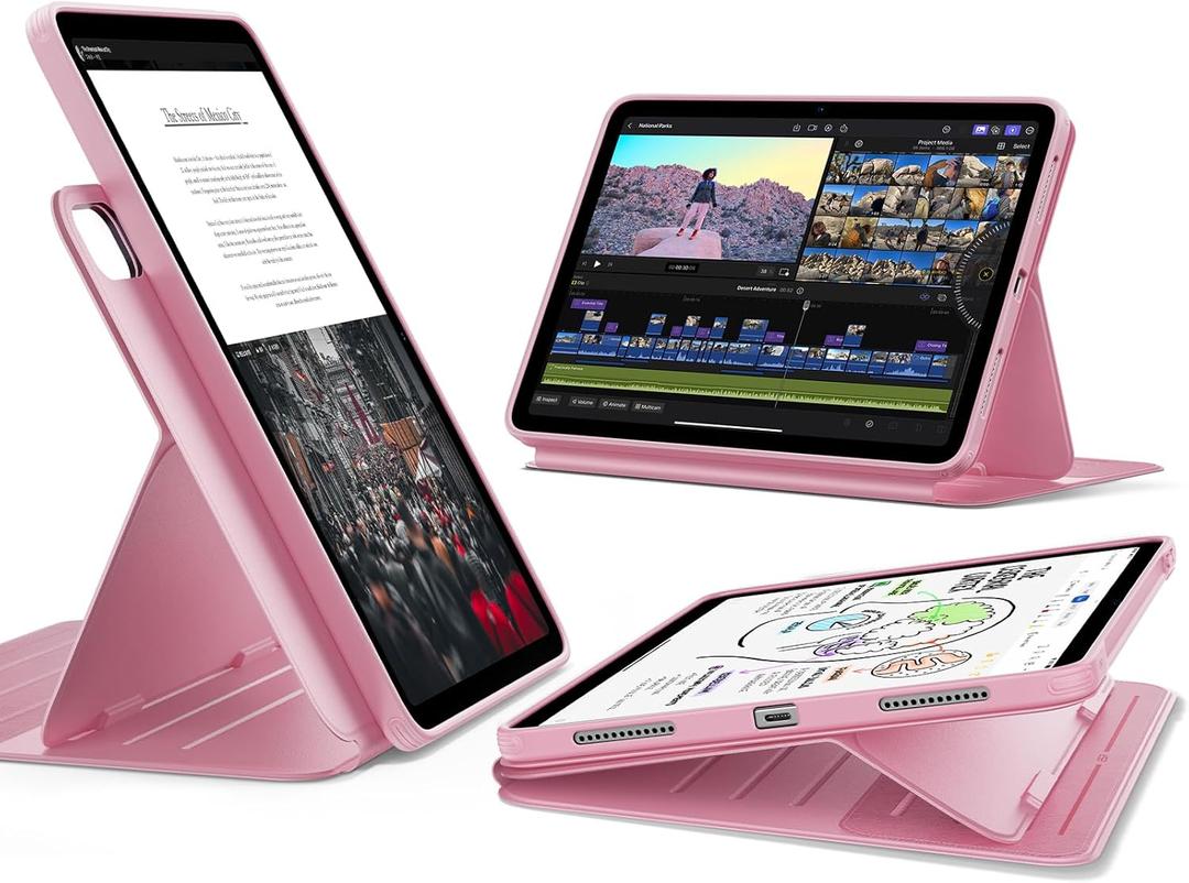 ESR for iPad Air 11 Inch Case M4/M3/M2 (2026/2025/2024), iPad Air 5th/4th Gen Case (2022/2020) 10.9 Inch, Removable Magnetic Cover, Adjustable Portrait/Landscape Stand, 9 Standing Angles, Pink