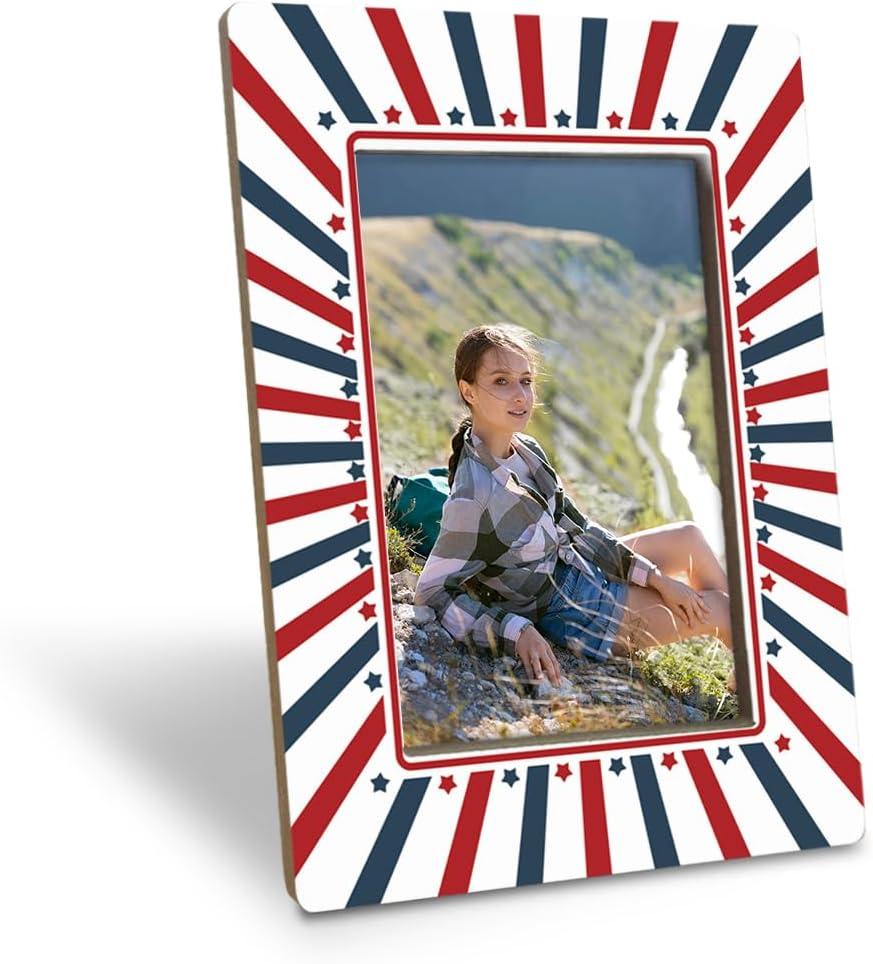4th of July Patriotic Photo Frame, Independence Day Wooden Picture Frame, Red White Blue American Flag Inspired Design Photos Frames, Fitting a 4x6 Inch Photo