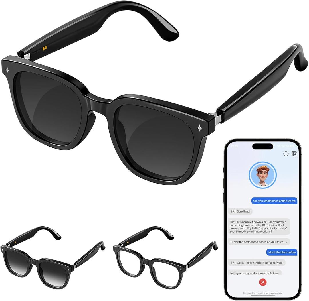 2026 Latest Smart Audio Glasses with Bluetooth, Open-Ear Speakers, Music & Hands-Free Calls, AI Voice Assistant,Translation for 164+ Languages Wearable Tech Glasses for Men & Women(no camera)