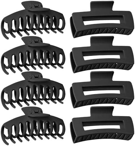 TOCESS 7 Pack Black Big Hair Claw Clips for Women Large Claw Clip for Thin Thick Curly Hair 90's Strong Hold 4.33 Inch Nonslip Matte Jumbo Hair Clips