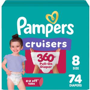 Pampers Diapers - Cruisers 360° - Size 8, 74 Count, up to 100% Leakproof Fit, Designed for Active Babies, Pull On Diaper