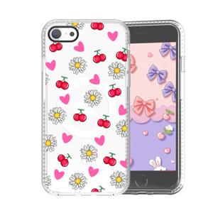GUESNUY Aesthetic Phone Case Compatible with iPhone 16e,Cherry Case Compatible with MagSafe,Soft Clear TPU Anti-Slip Shockproof Bumper Protective Cover Cherry Daisy Love Pattern for Women Girl