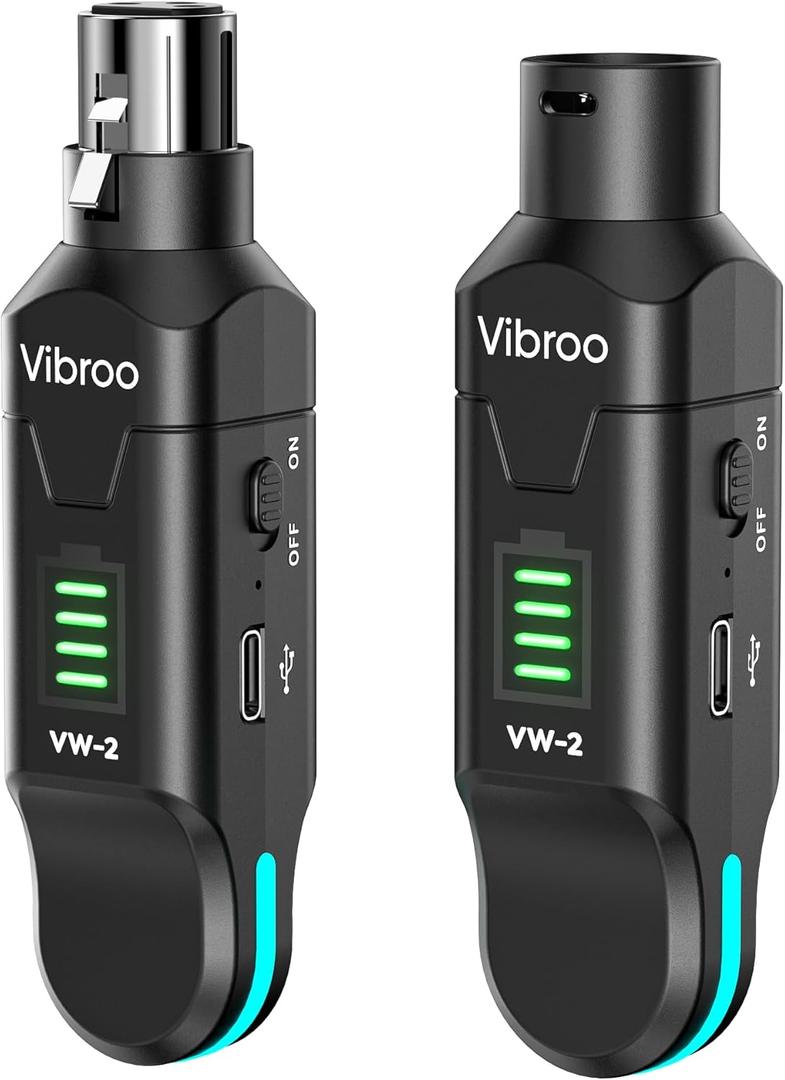 Vibroo 5.8Ghz Wireless Guitar System, Charging Case Included, Wireless Transmitter and Receiver with 4 Channels for Guitars Bass and Other Electric Instruments