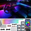 Acrylic Interior Car LED Strip Light with Wireless APP, Dreamcolor RGB 10 in 1 with 175 inches 600 LEDs Fiber Optic Car Ambient Lighting Kits, Dual Zone Sound Active Function LED Strip for Car