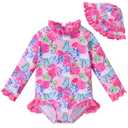 grehava Baby Girl Swimsuit Infant UPF 50+ Sun Protection Bathing Suit with Hat 3-6 Months Rash Guard Swim Suit One Piece Swimwear Flamingo Pink 6M