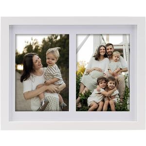 Collage Picture Frame, Double 4x6 Picture Frame with Mat, Fits 8x10 or Two 4x6 Photos, Tempered Glass, for Tabletop or Wall Mount-Bright White