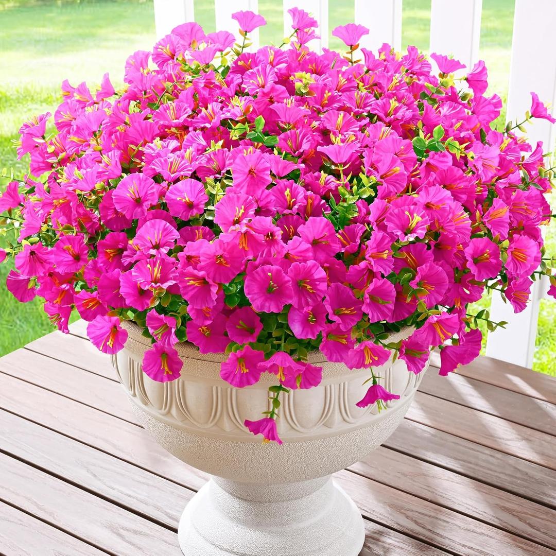 Waipfaru Artificial Flowers for Outdoors, 12 Bundles Faux Plants Outdoor, UV Resistant Artificial Plants Outdoor, Silk Petunias Fake Flowers for Outside Home Decor Planter Porch Decoration, Rose Red