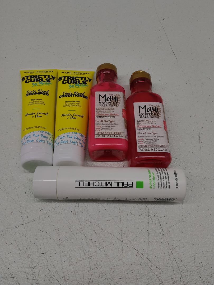 Set of 3: 1.Paul Mitchell Super Smooth Conditioner.   2. Maui Moisture Lightweight Hydration + Hibiscus Water Shampoo + Conditioner.   3. Marc Anthony Strictly Curls 3x Moisture Deep Shampoo & Conditioner.