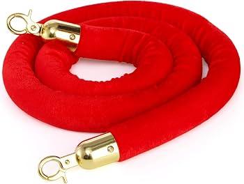 Okllen 1 Pack Red Velvet Stanchion Rope, 5 Feet Crowd Control Ropes Safety Barriers with Polished Gold Hooks for Movie Theater, Queue Barrier, Grand Openings, Hotel Celebration, Carpet Event