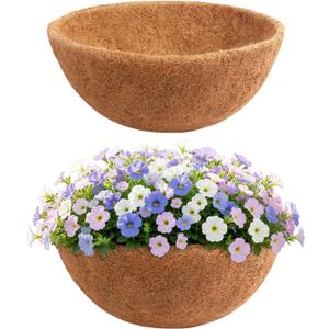 2 x 2 Pcs 14 Inch Round Coco Liners Replacement for Hanging Basket,100% Natural Coconut Fiber for Plants, Pre-Formed Coconut Fiber Plant Basket Liner for Planters, Flowers, Vegetables (2, 14 inch)