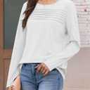 ATHMILE Womens Tops Trendy Long Sleeve Shirts for Women Loose Fit Dressy Casual Blouses Pleated Tunic Tops for Leggings (White, S)