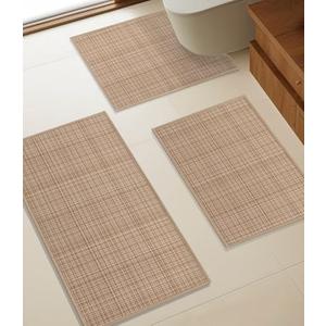 YIHOUSE Bathroom Rugs Sets 3 Pieces, Khaki Ultra Thin Bath Mats Fit Under Door, Absorbent Quickly Dry Rubber Backing Braided Bath Mat Set, Non Slip Washable Bath Rugs for Bathroom Floor, Khaki