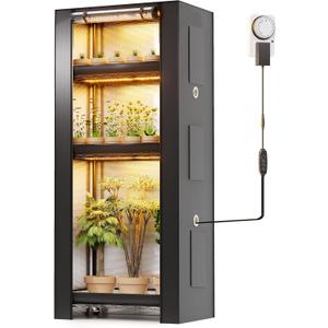 SPECILITE 4-Tier Plant Stand with Grow Tent Lights for Plant & Seed Growth 1680D High Reflective Cover, 10-Level Adjustable Full Spectrum 5000K LEDs, Adjustable Metal Greenhouse Frame Supports 250 Lbs, 59"L x 14"W x 59"H
