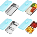 4 Pcs Stainless Steel Snack Containers, Grab and Go Snack Containers, Double Compartment, Reusable, Food Grade Sealable Bento Box with Lid, Ideal for Office Lunch Travel