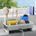 Laveshop Sponge Holder for Kitchen Sink, Rustproof Stainless Steel Sink Caddy with AutoDrain, Removable Brush Holders, Soap and Dishcloth Organizer, White