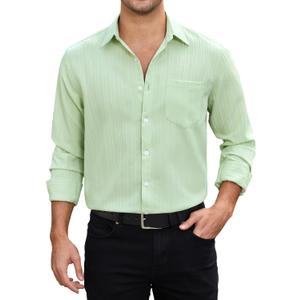HISDERN 337 Mens Casual Shirts Long Sleeve Button Down Shirts Wrinkle Free Solid Collared Textured Shirt with Pocket (XXL)