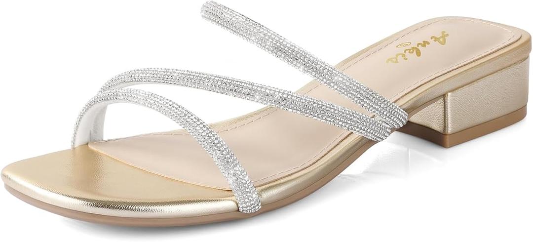 Ankis Black Nude White Strappy Heels Women 1 Inch Low Chunky Block Heel Heeled Sandals Square Open Toe Slip On Slides Mules, 11B(M)