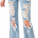 WDIRARA Girl's Cut Out Ripped Pocket Flare Leg Zipper Denim Jeans High Waist Pants