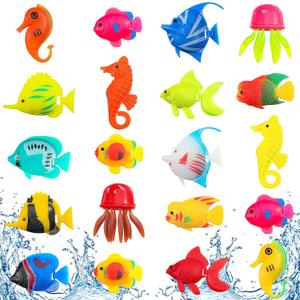 Weewooday 20 Pieces Artificial Moving Fishes Plastic Floating Fishes Lifelike Fish Ornament Aquarium Decorations for Fish Tank (Jellyfish and Seahorses)
