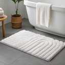 Sunlit 12" x 19"  Boho Decorative Textured Bathroom Rug Mat, Mid Century Modern Non-Slip Absorbent Soft Bath Mat, Organic Modern Floor Mat Dry Fast Machine Washable, White