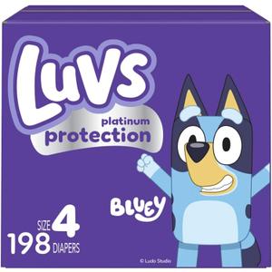 Luvs Size 4 Baby Diapers, Platinum Protection Bluey Diapers for Day & Night, Size 4, 198 Count 