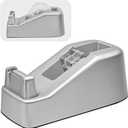 Desktop Office Tape Dispenser, Fits Standard 1-Inch Core Tapes, Weighted Non-Slip Base, Sharp Metal Blade, Smooth Cutting, Adhesive Roll Holder for Office, School, Shop, Home, Business - Silver