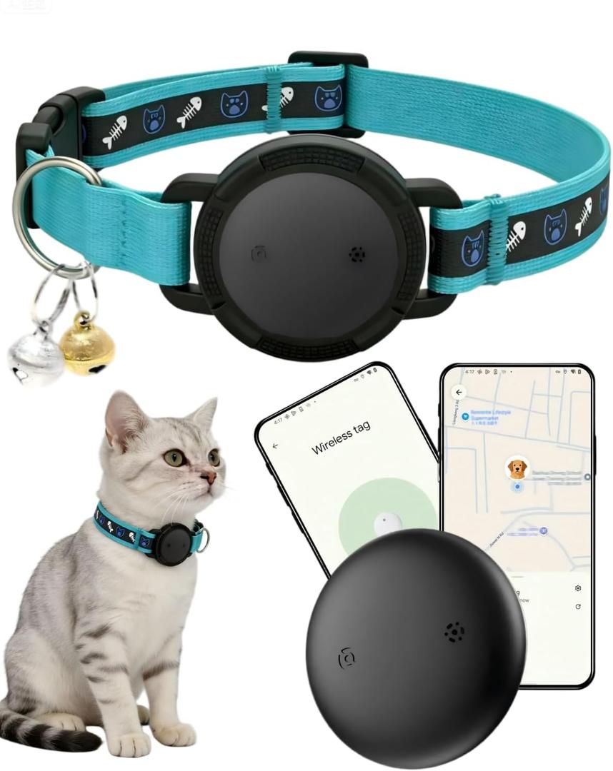 Android Cat Tracker Collar - Cats GPS Tracker Smart Pet Activity Tracker, No Subscription, Works with Google Find My App Bluetooth Finder Tag, Anti-Lost for Keys, Dog Items Blue