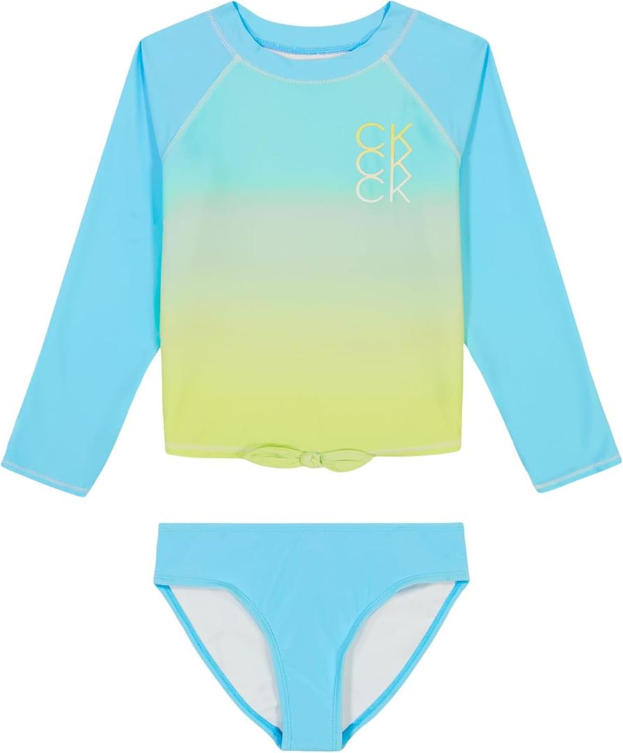 Calvin Klein Girls' Two-Piece Rashguard Swimsuit Set with UPF 50+ Sun Protection (16, Atomizer Ombre)
