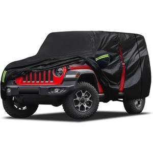 Migaven 6 Layers Car Cover Custom Fit for Jeep Wrangler 2 Door 1987-2025 JK JL CJ YJ TJ, Waterproof Full Exterior Cover Rain Sun Protection with Door Zipper & Inner Cotton (Black)
