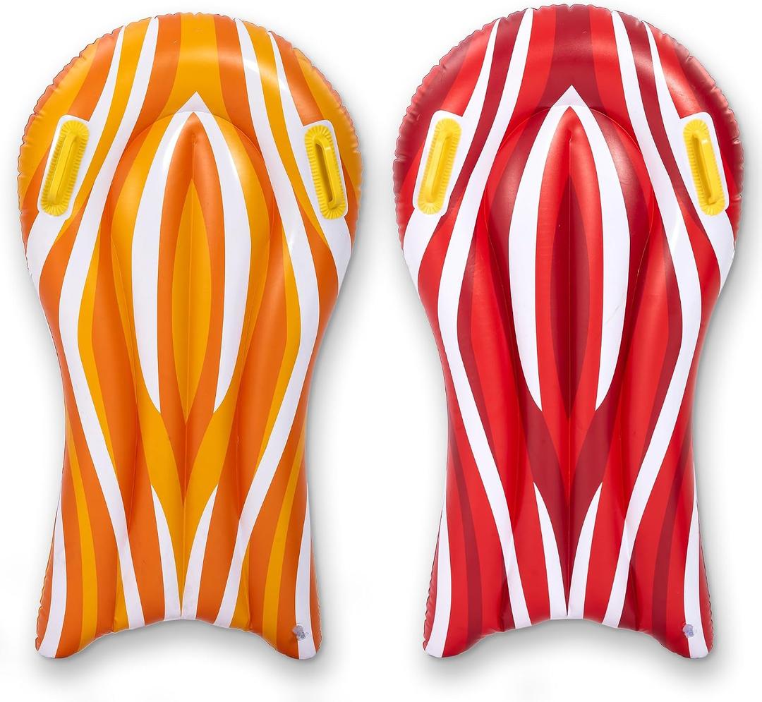 SLOOSH 2 Pack Inflatable Body Boards for Water Slides, Surfing Board Pool Floats, Swimming Pool Floating Boards Learn to Swim, Summer Water Fun Toy for Kids and Toddlers (Red and Orange), Medium