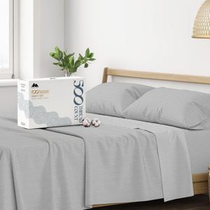 Mayfair Linen 100% Cotton Striped Sheets Full Size Bed Set - 500 Thread Count Damask Sheets Full Size 4 PC Set (Silver Grey Stripe), Soft, Cooling, Sateen Weave Hotel-Quality 16" Deep Pocket Bedsheet